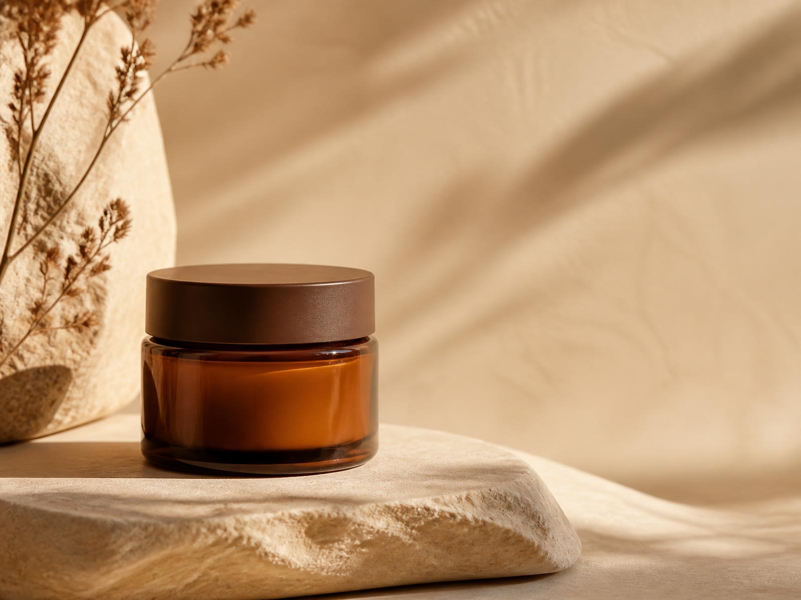 Relief 360 organic topical jar resting on warm stone in morning light