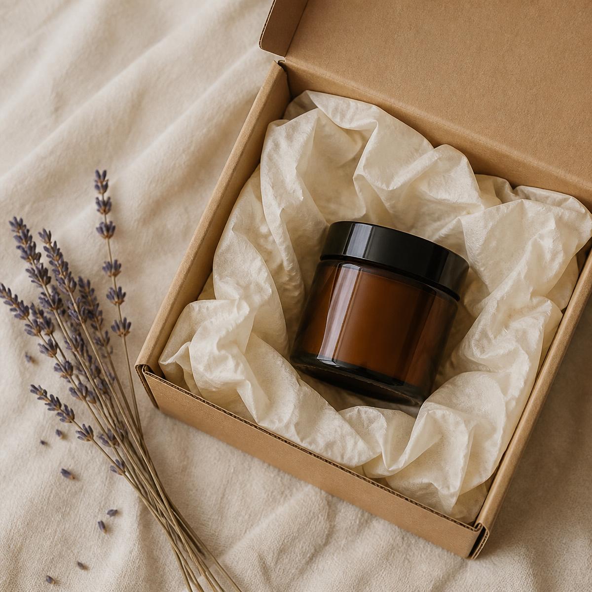 Relief 360 jar packed in a kraft gift box with cream tissue